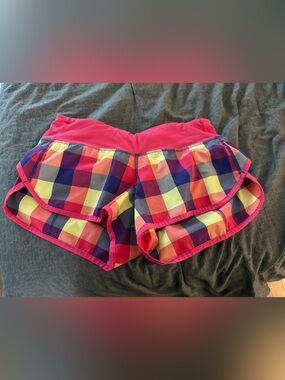 Lululemon speed shorts- Pink Multi-Color Plaid Athletic Shorts